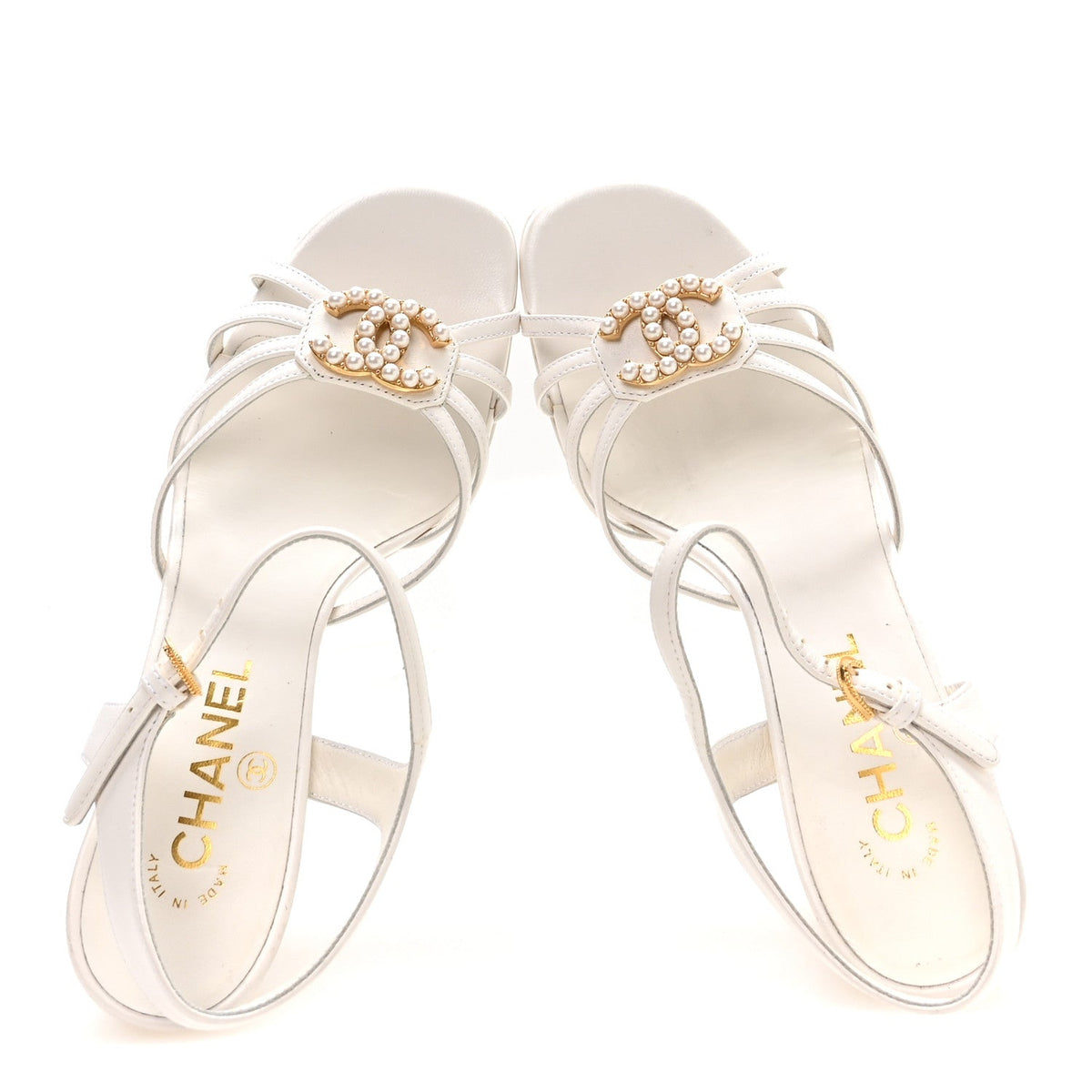 Lambskin Pearl CC Sandals 38 White