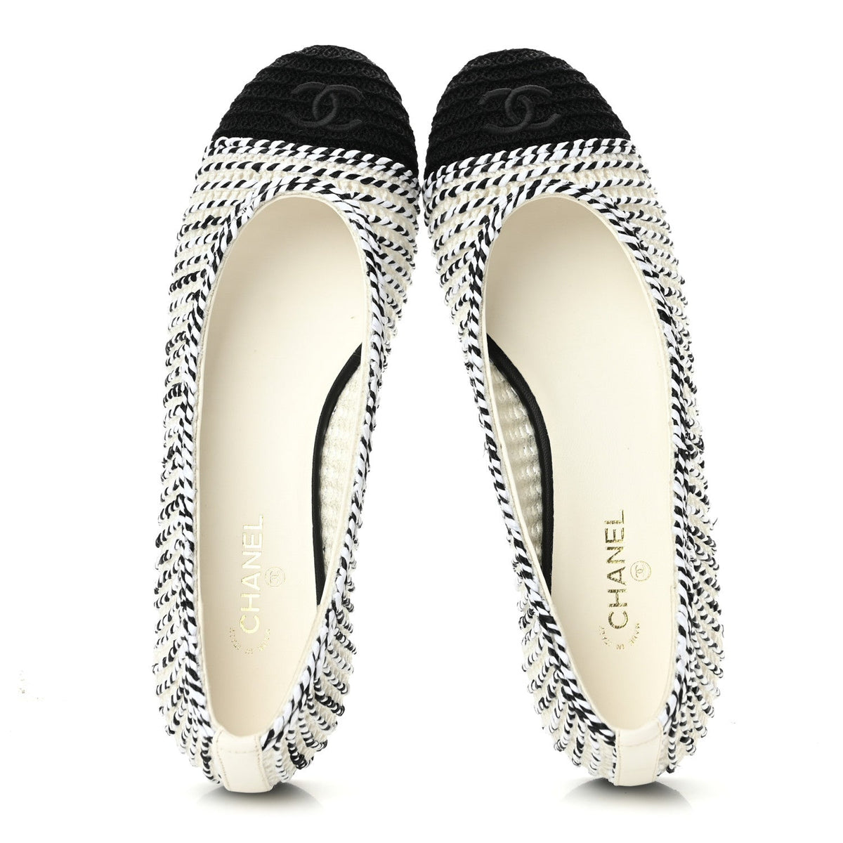 Crochet Cap Toe Ballerina Flats 38 White Black