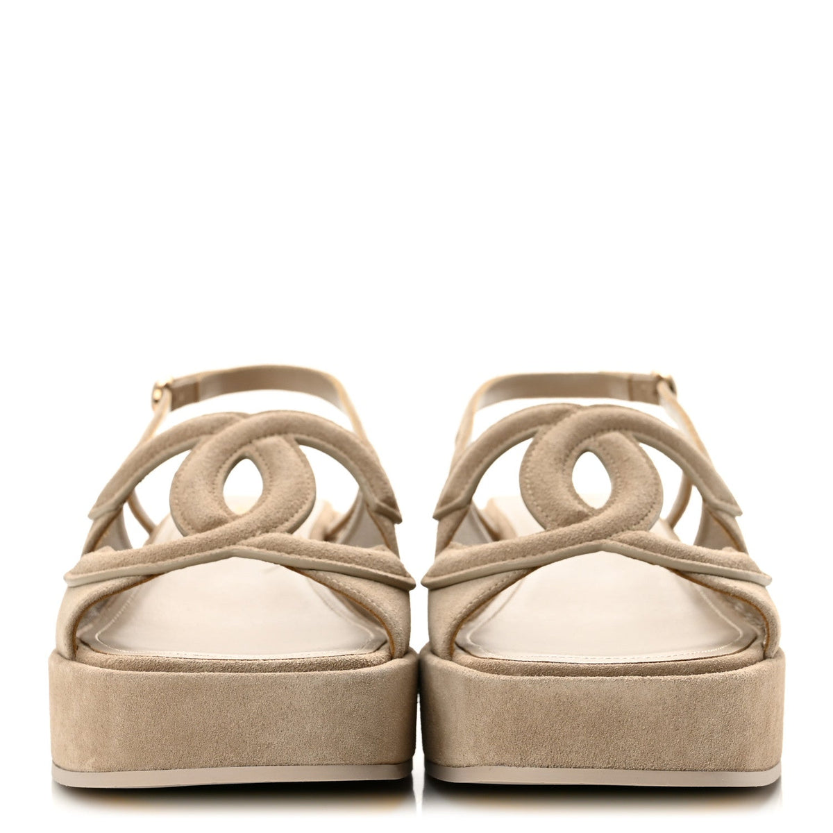 Suede Calfskin Platform CC Sandals 37.5 Dark Beige