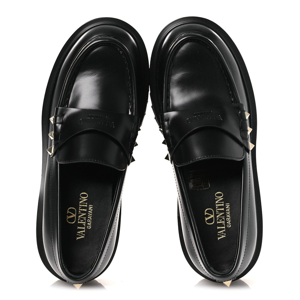 Calfskin Rockstud Loafers 35 Black