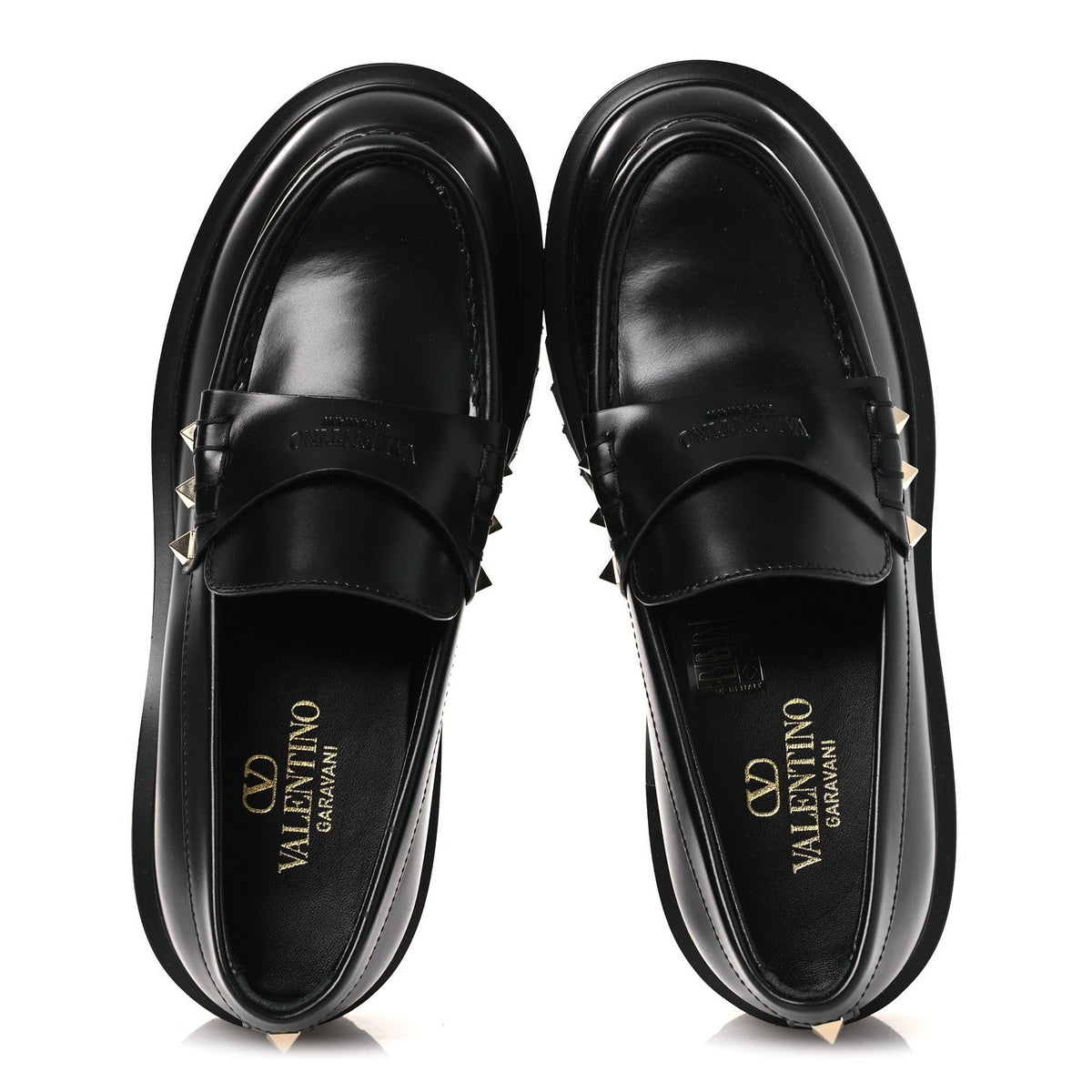 Calfskin Rockstud Loafers 35 Black