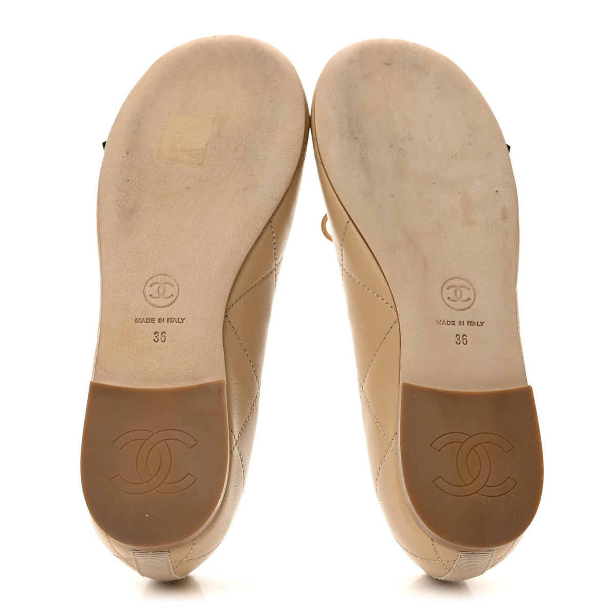 Lambskin Quilted CC Cambon Ballet Flats 36 Beige Black