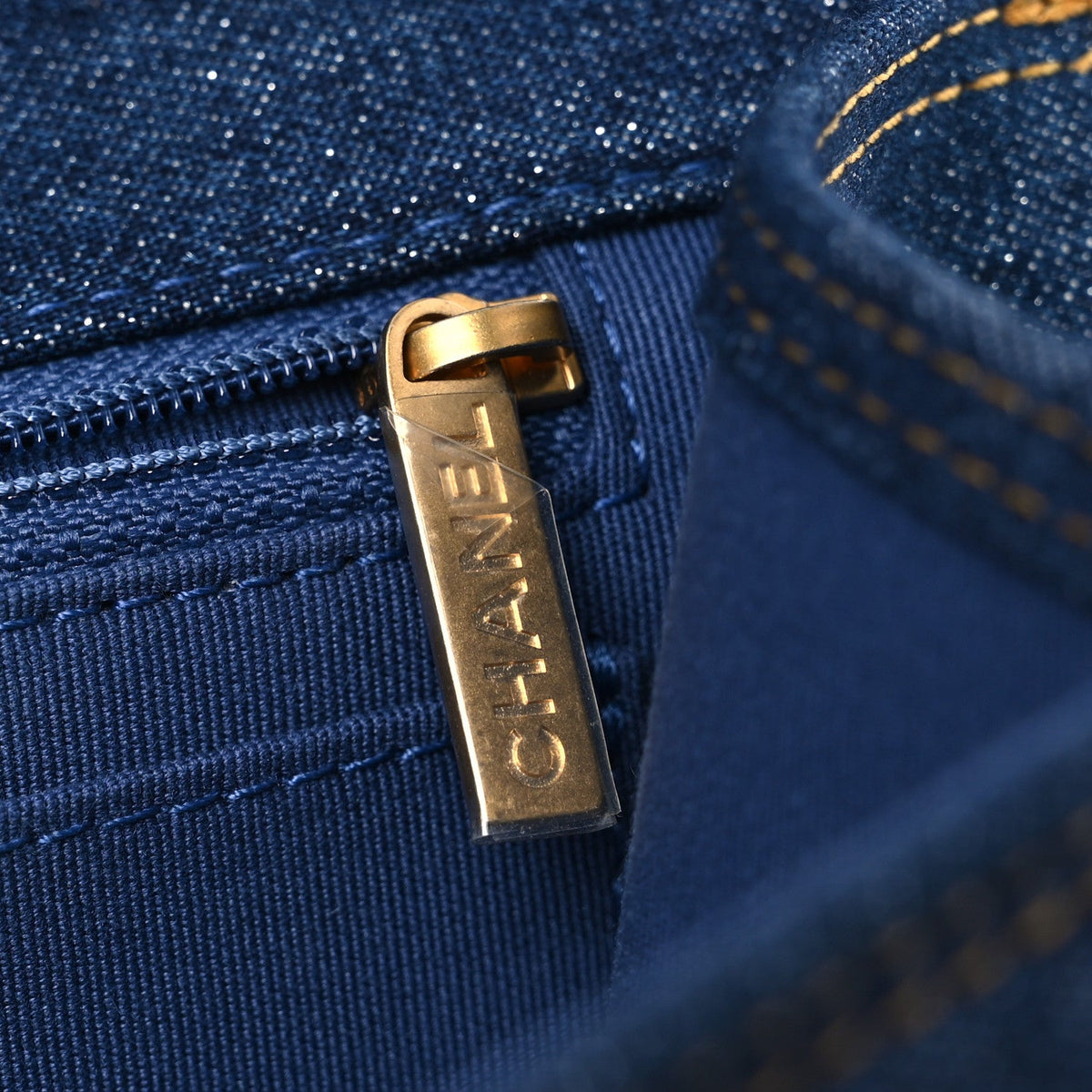Denim Quilted Double You Backpack Blue Golden