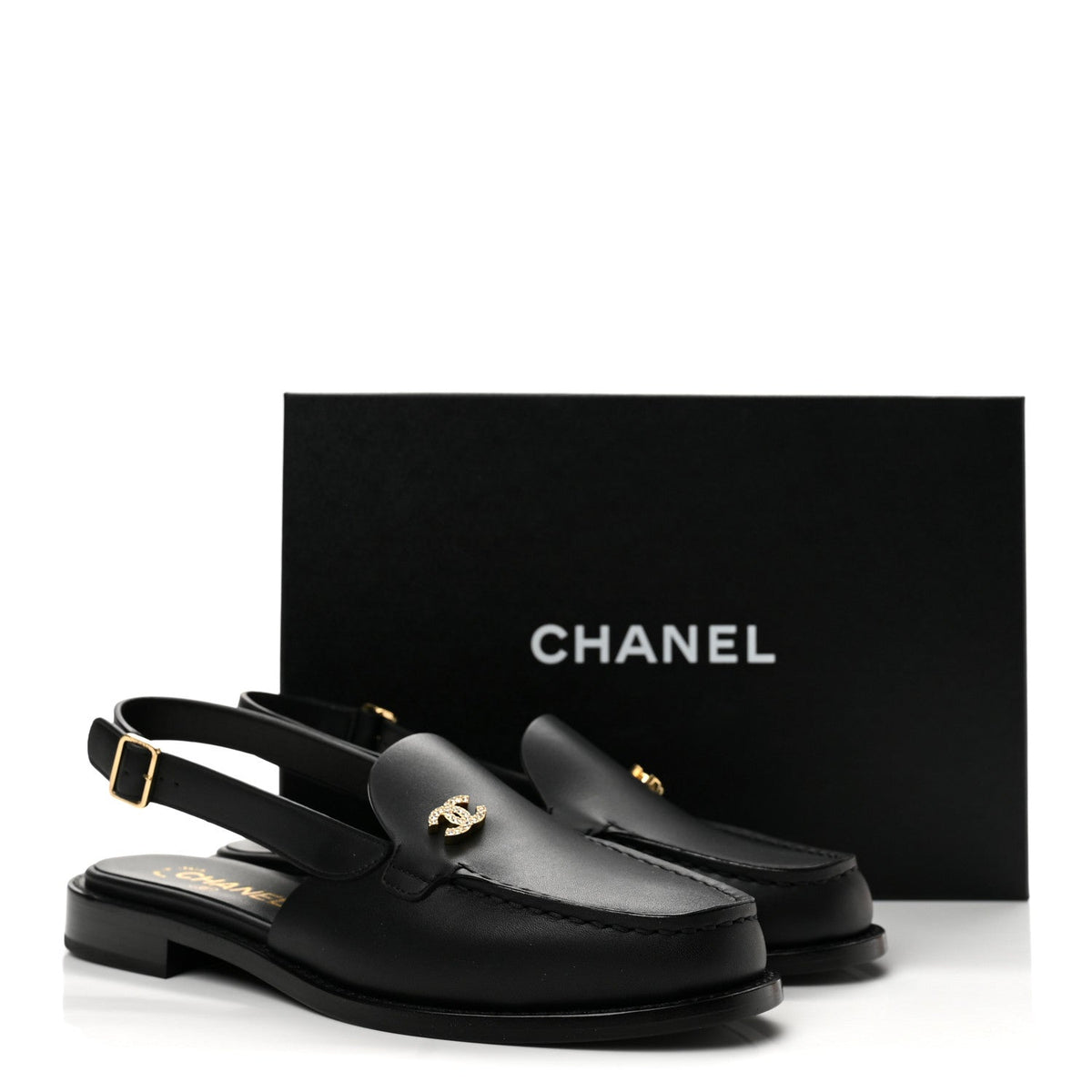 Calfskin Crystal CC Slingback Flats 38 Black