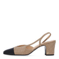 Lambskin Patent Calfskin Quilted Cap Toe CC Slingback Pumps 38.5 Beige Black