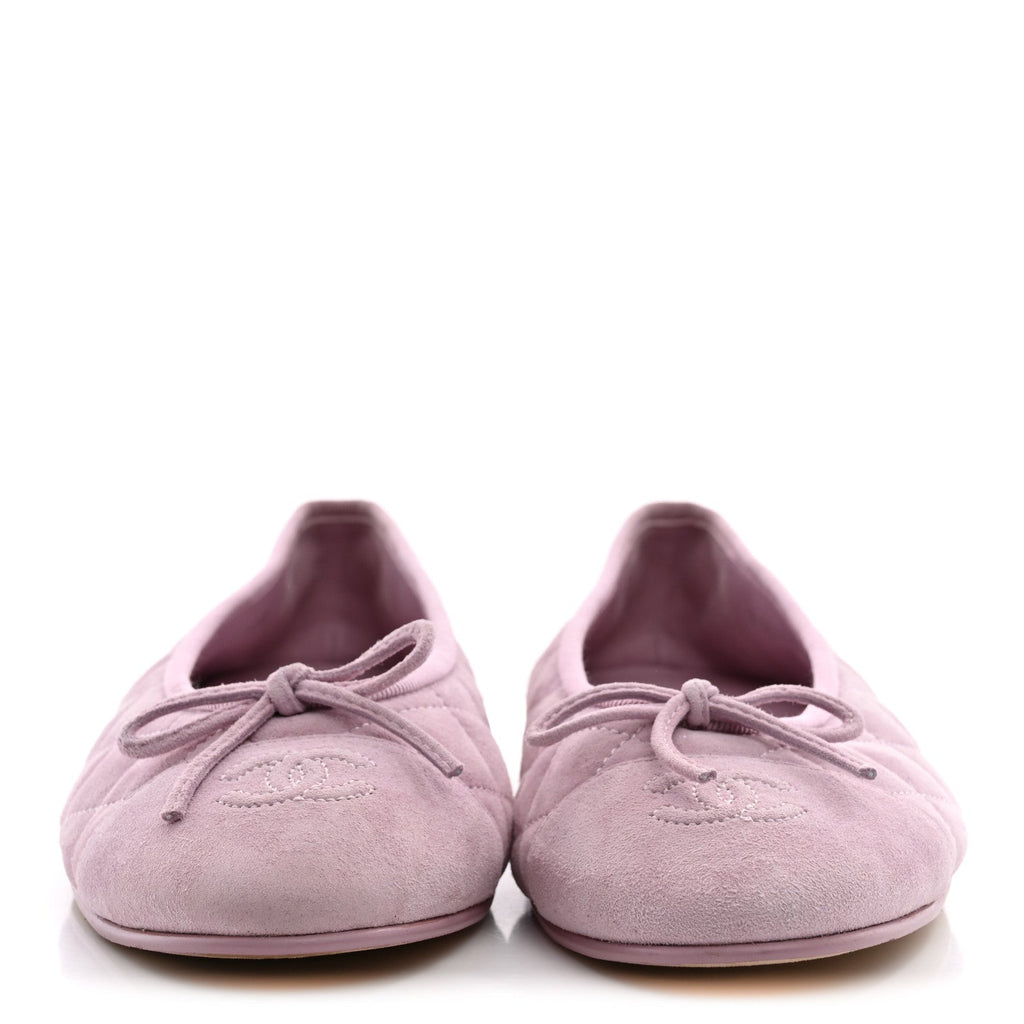 Suede Quilted Cap Toe CC Ballerina Flats 38.5 Light Pink
