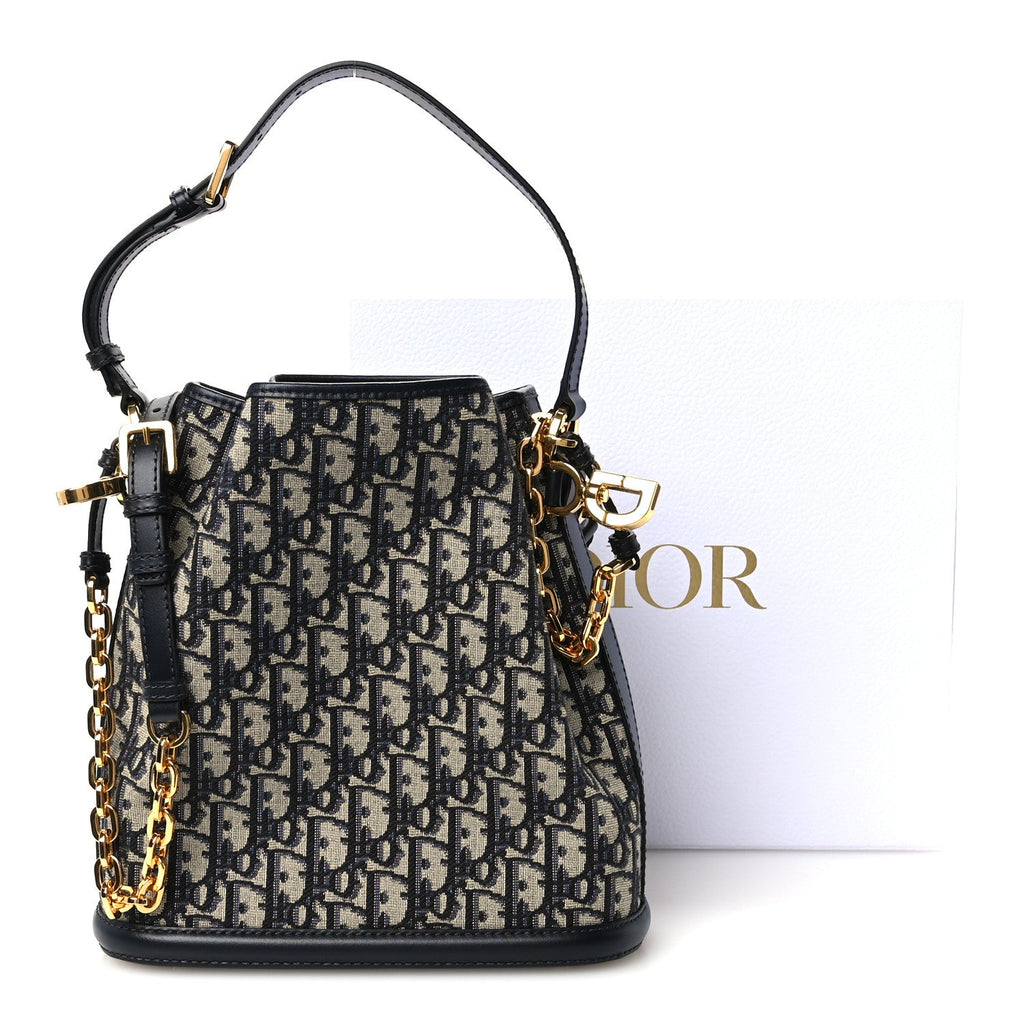 Oblique Calfskin Medium C'est Dior Bucket Bag Blue