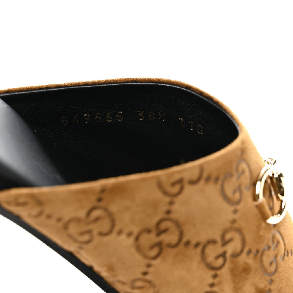 Suede GG Debossed Annette Horsebit Flat Mules 38.5 Brown