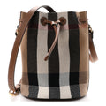 Giant Check Canvas Small Bucket Bag Taupe Brown