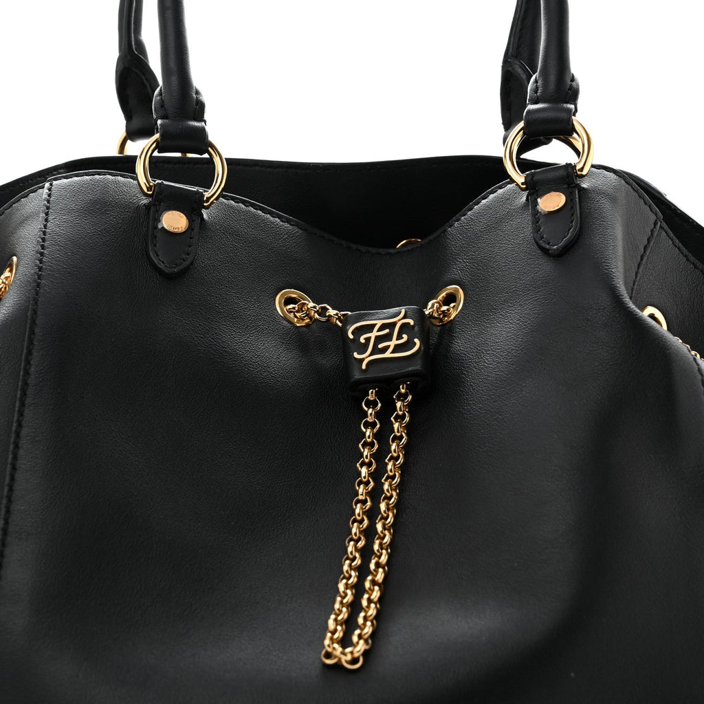 Vitello Grace King Karligraphy Chain Bucket Bag  Black Bisquit