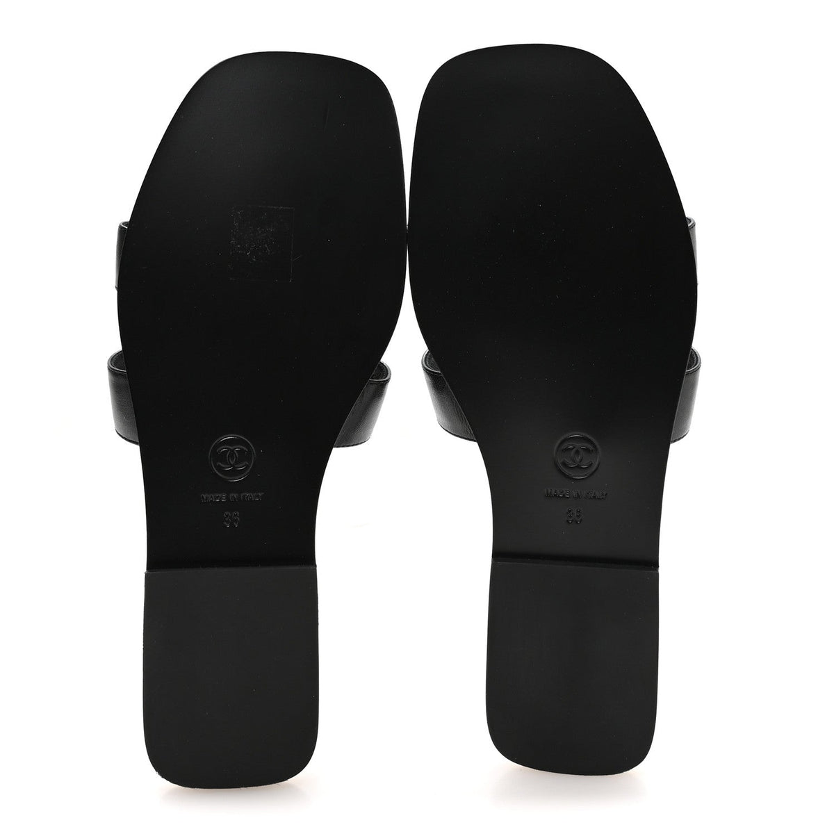 Lambskin CC Cut Out Mules Sandals 36 Black