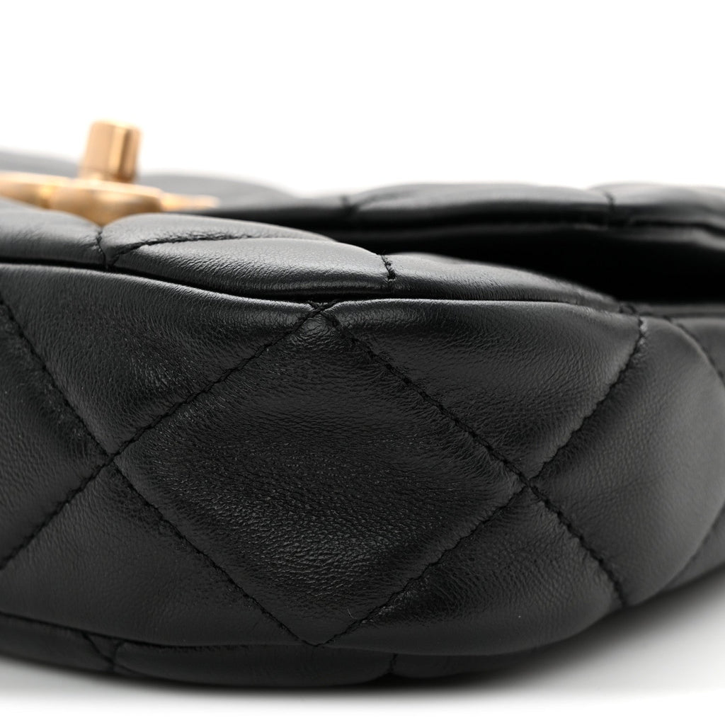 Lambskin Quilted Mini Lacquered Chain Flap Black