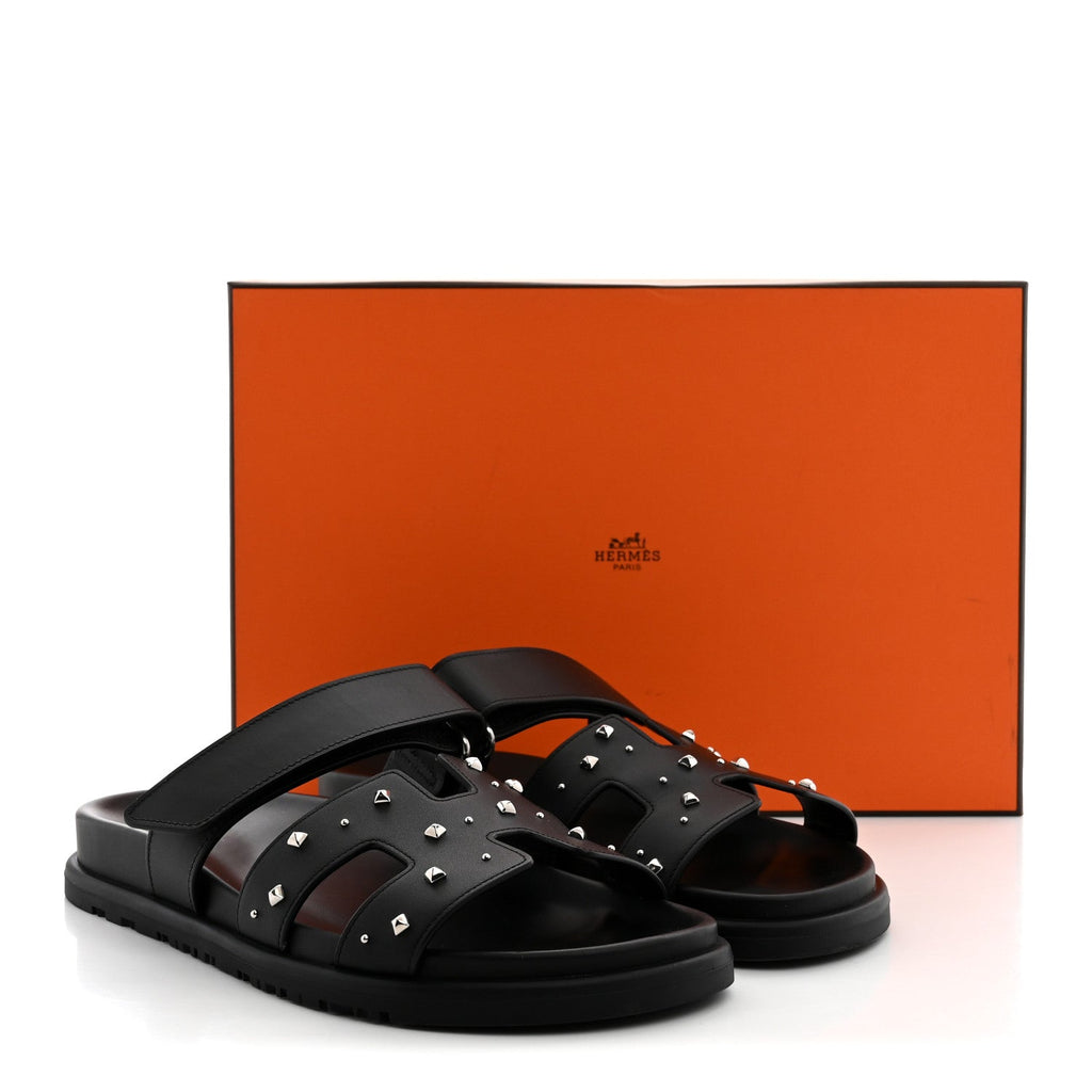 Calfskin Medor Studded Womens Chypre Sandals 37.5 Black