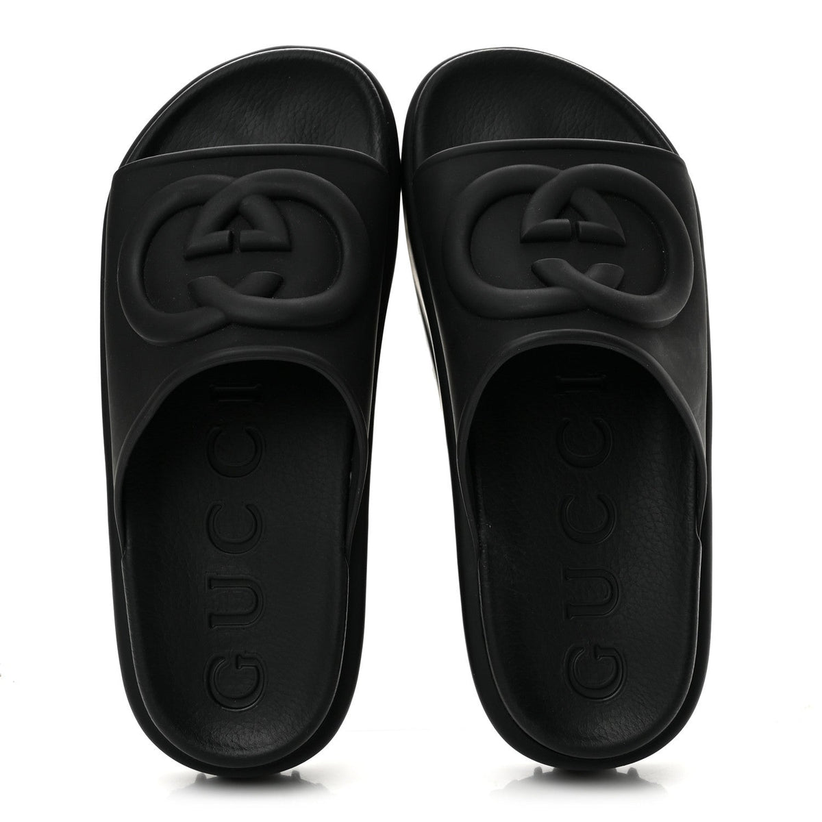 Soft Rubber Womens Interlocking G Platform 42mm Slide Sandals 36 Black