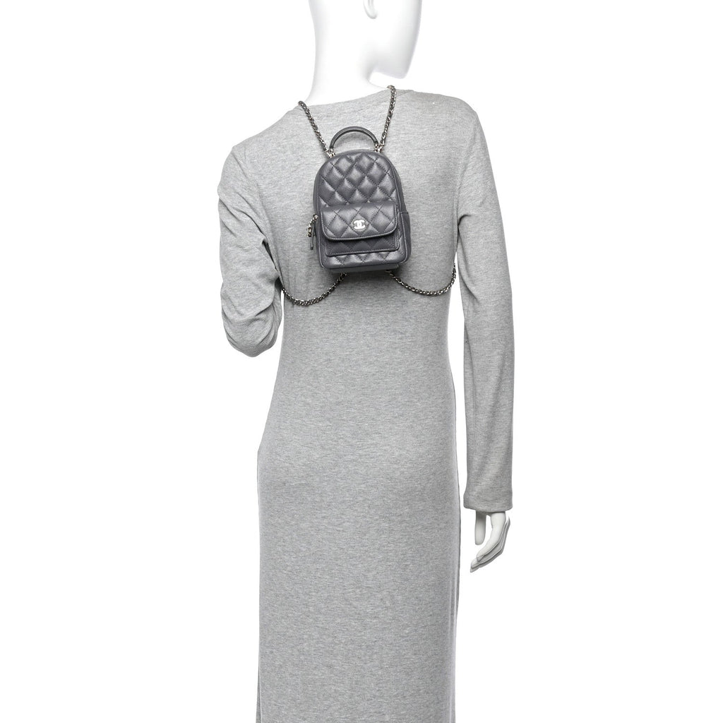 Caviar Quilted CC Mini Classic Backpack Grey