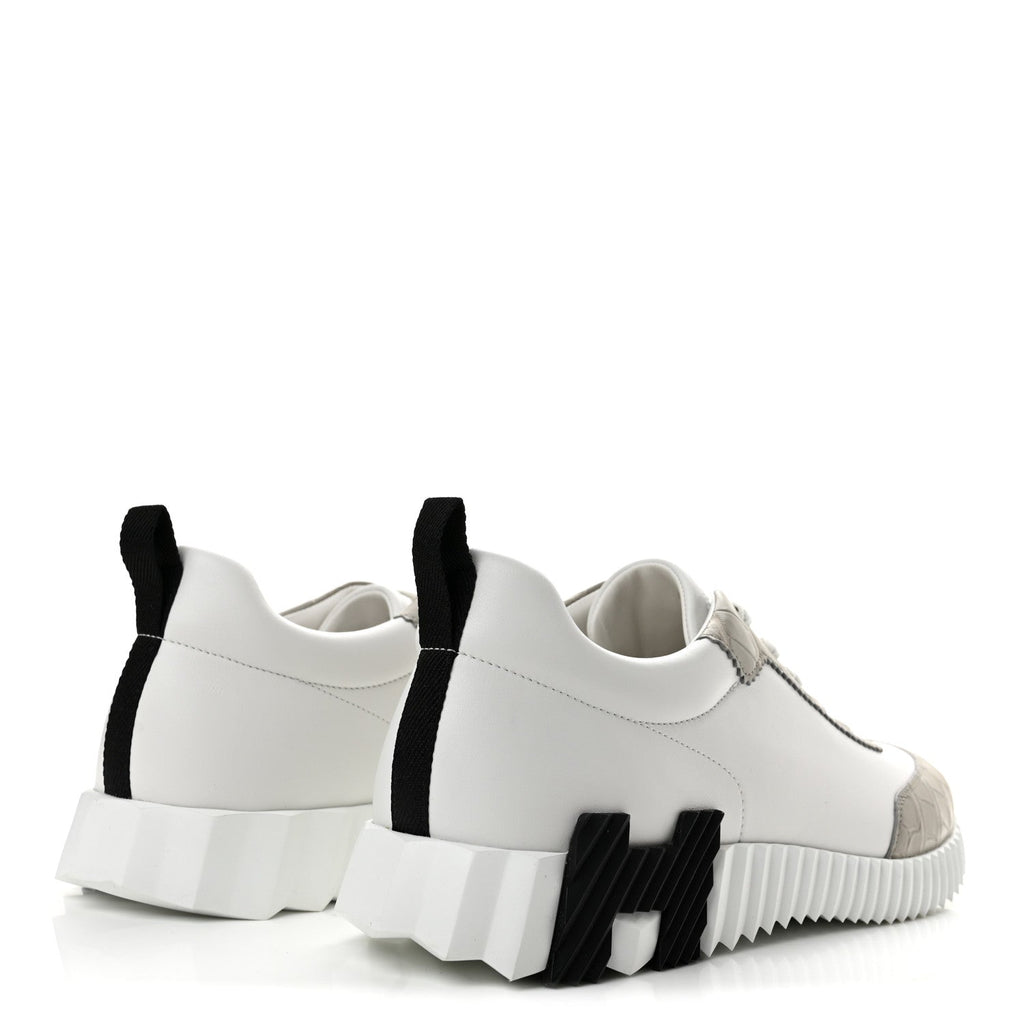 Goatskin Matte Alligator Mens Bouncing Sneaker 44 White Gris Perle