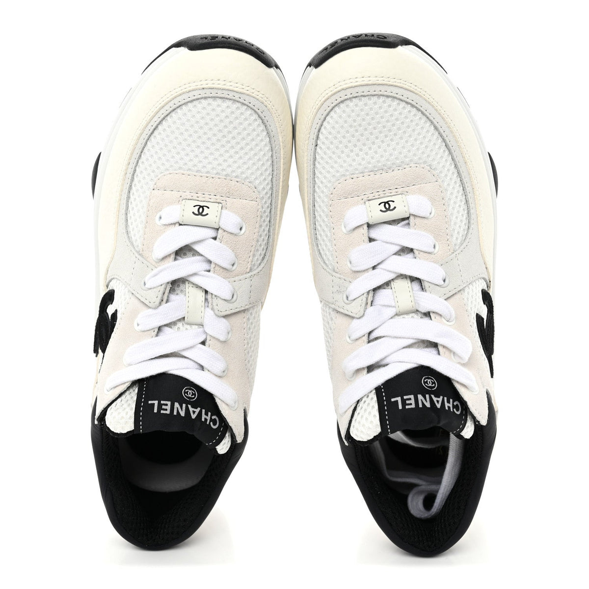 Mesh Suede Grained Calfskin Womens CC Sneakers 39.5 White Black