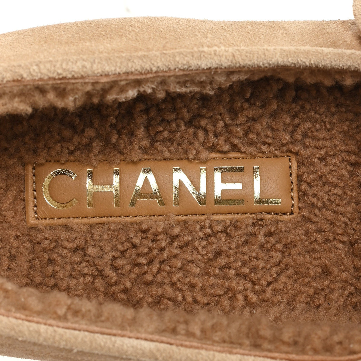 Suede Shearling Mary Jane Flats 36.5 Beige