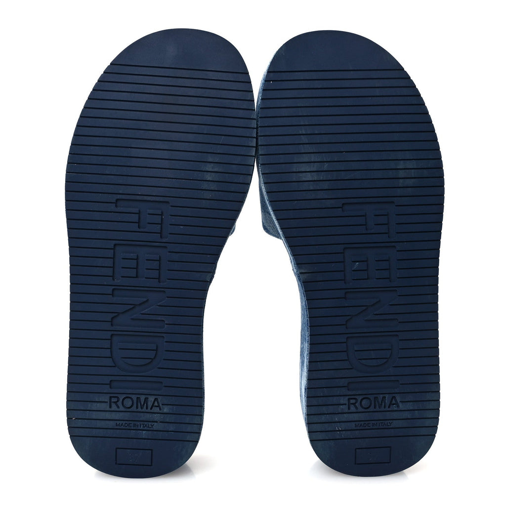 Denim Sea Garden Logo Sunshine Flatform Slide Sandals 37 Blue Medium Dark Blue