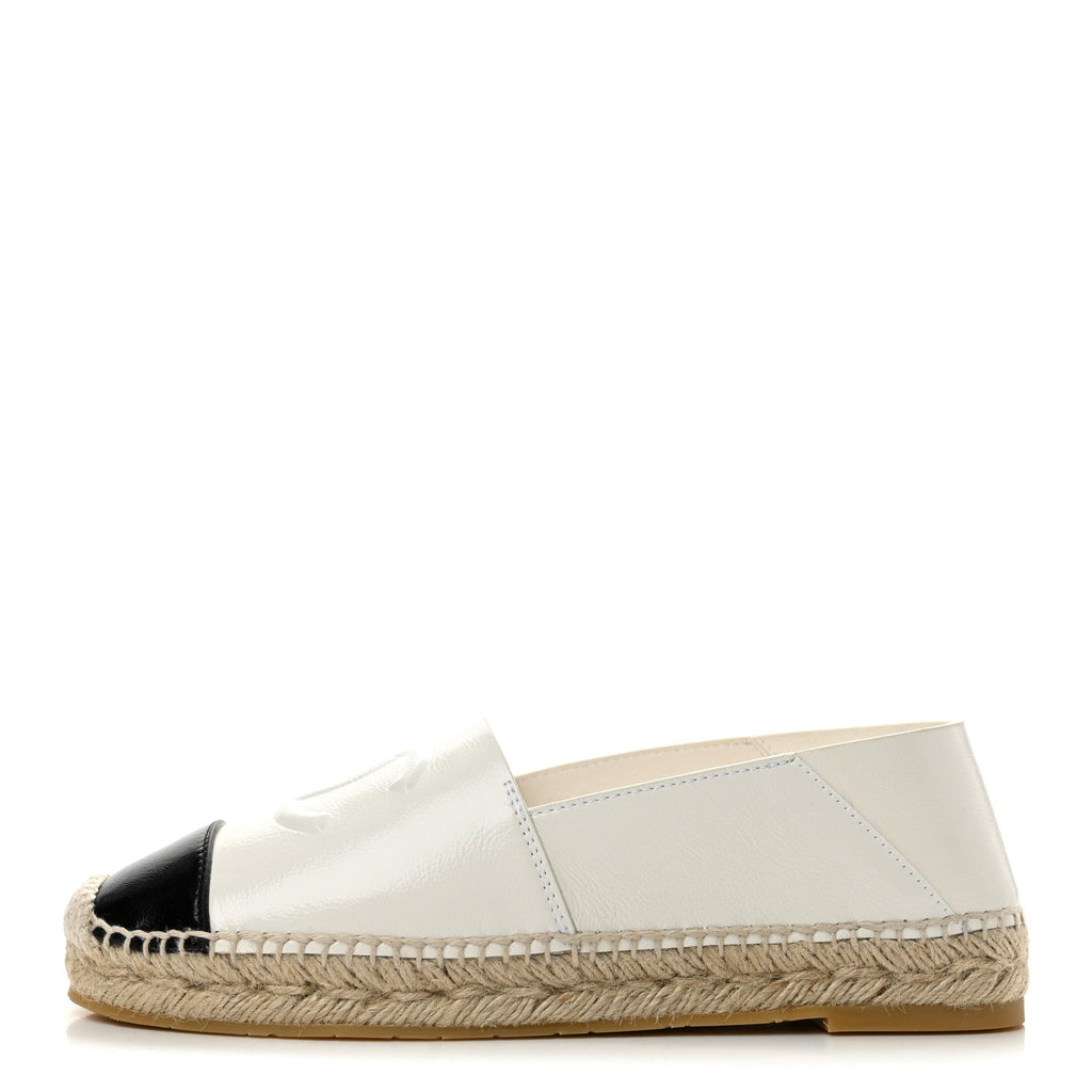 Shiny Calfskin CC Espadrilles 41 White Black
