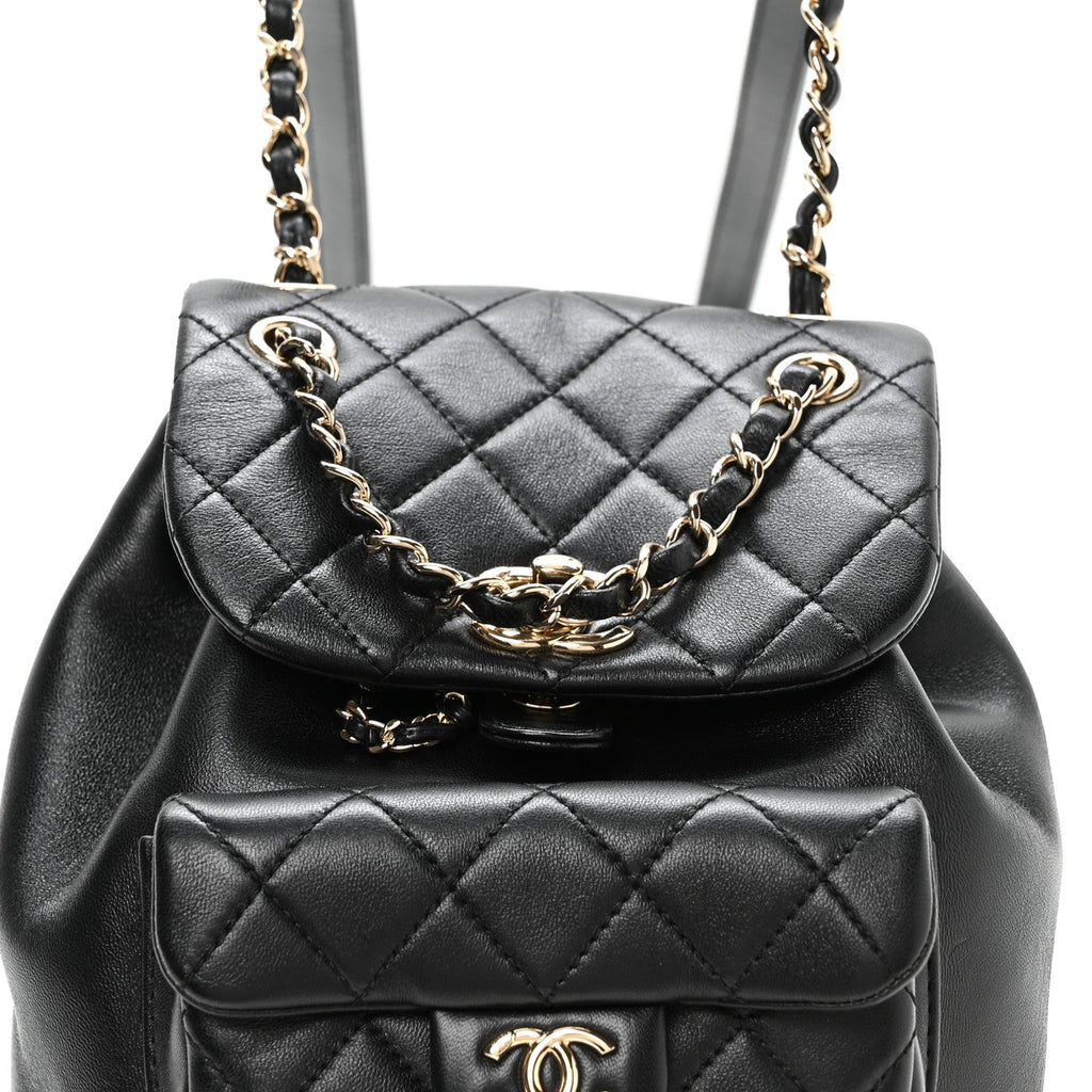 Lambskin Quilted Small Duma Drawstring Backpack Black