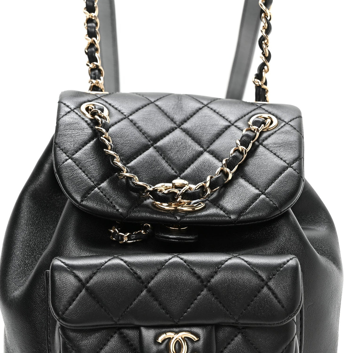 Lambskin Quilted Small Duma Drawstring Backpack Black