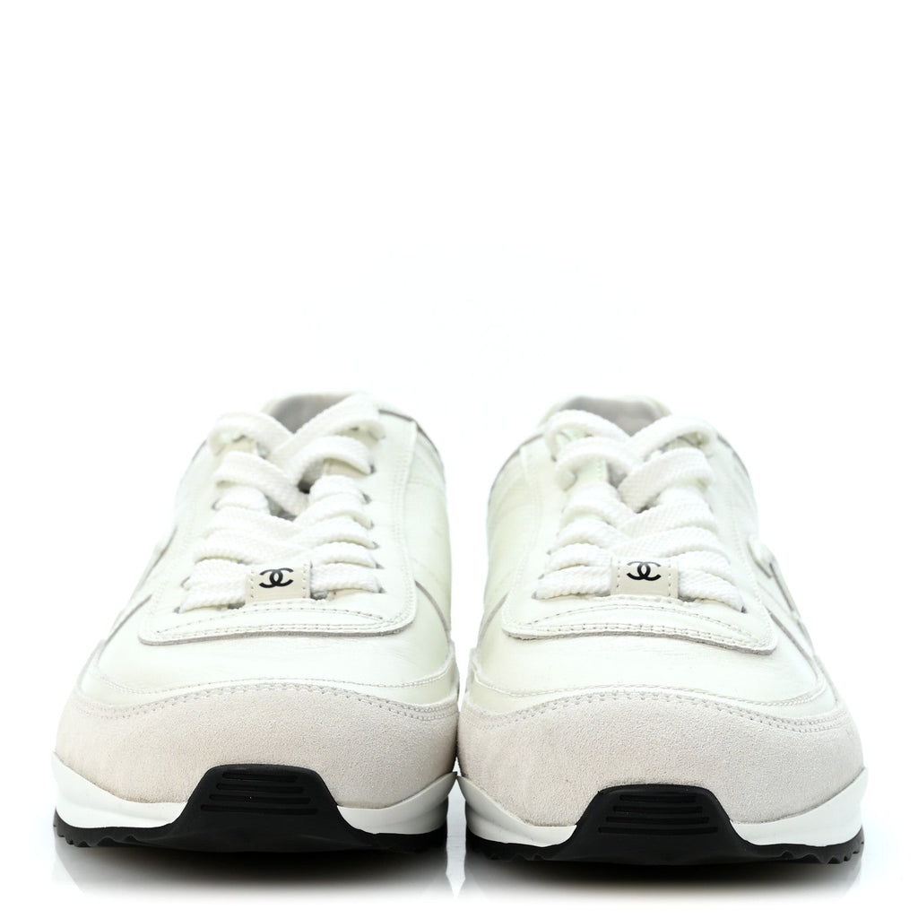 Suede Calfskin Quilted CC Sneakers 39 White Black