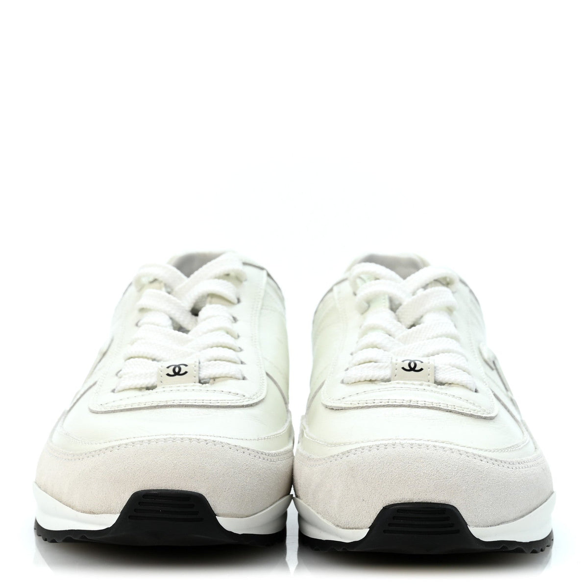 Suede Calfskin Quilted CC Sneakers 39 White Black