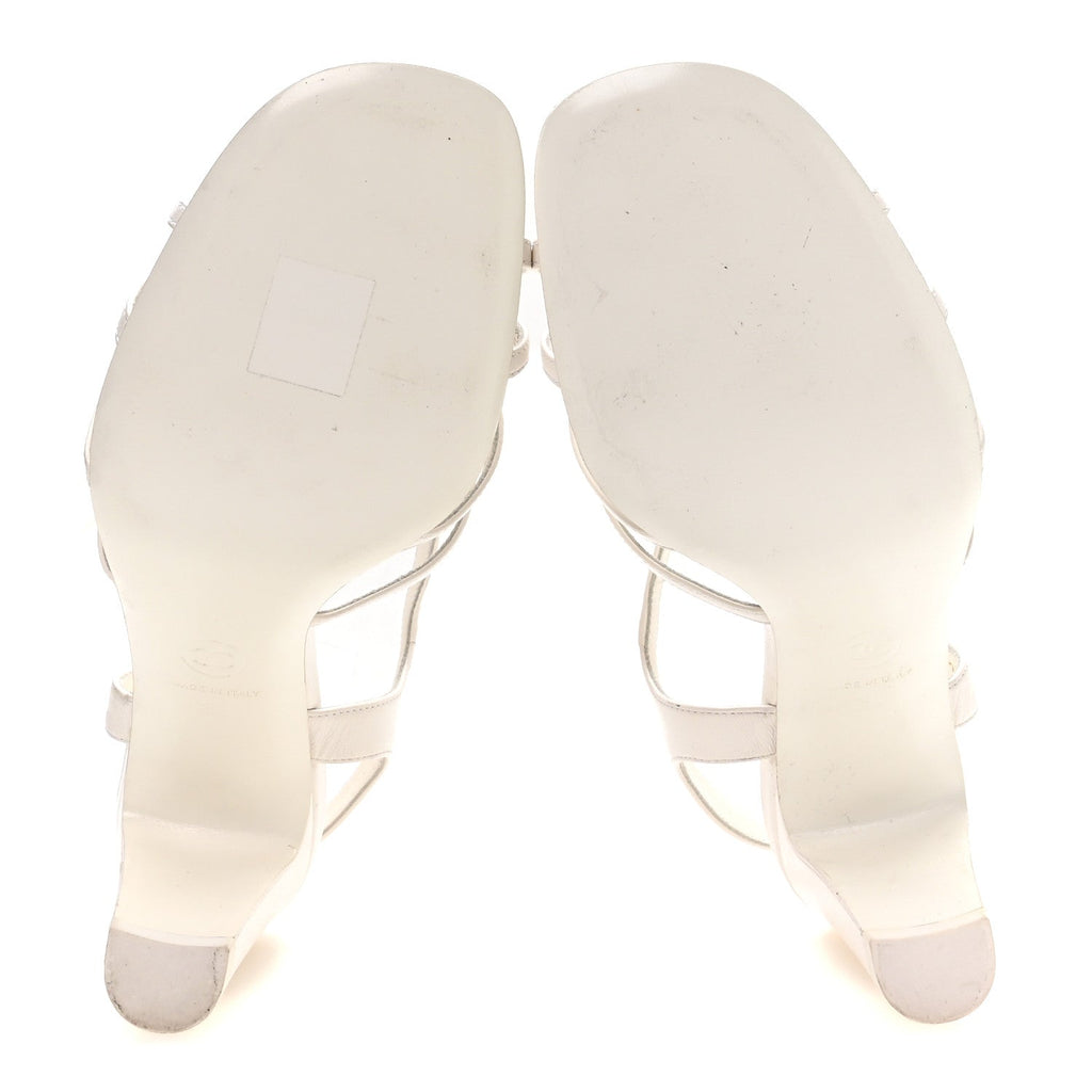 Lambskin Pearl CC Sandals 38 White