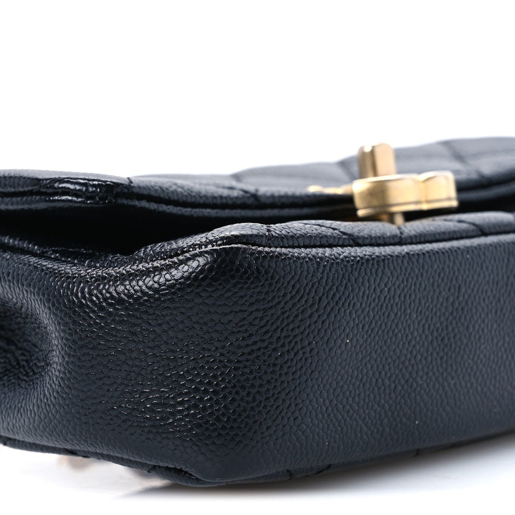 Shiny Caviar Quilted Chain Melody Waist Belt Bag Black