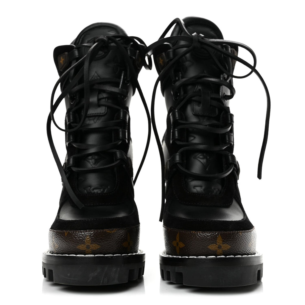 Suede Calfskin Monogram Star Trail Ankle Boots 35 Black