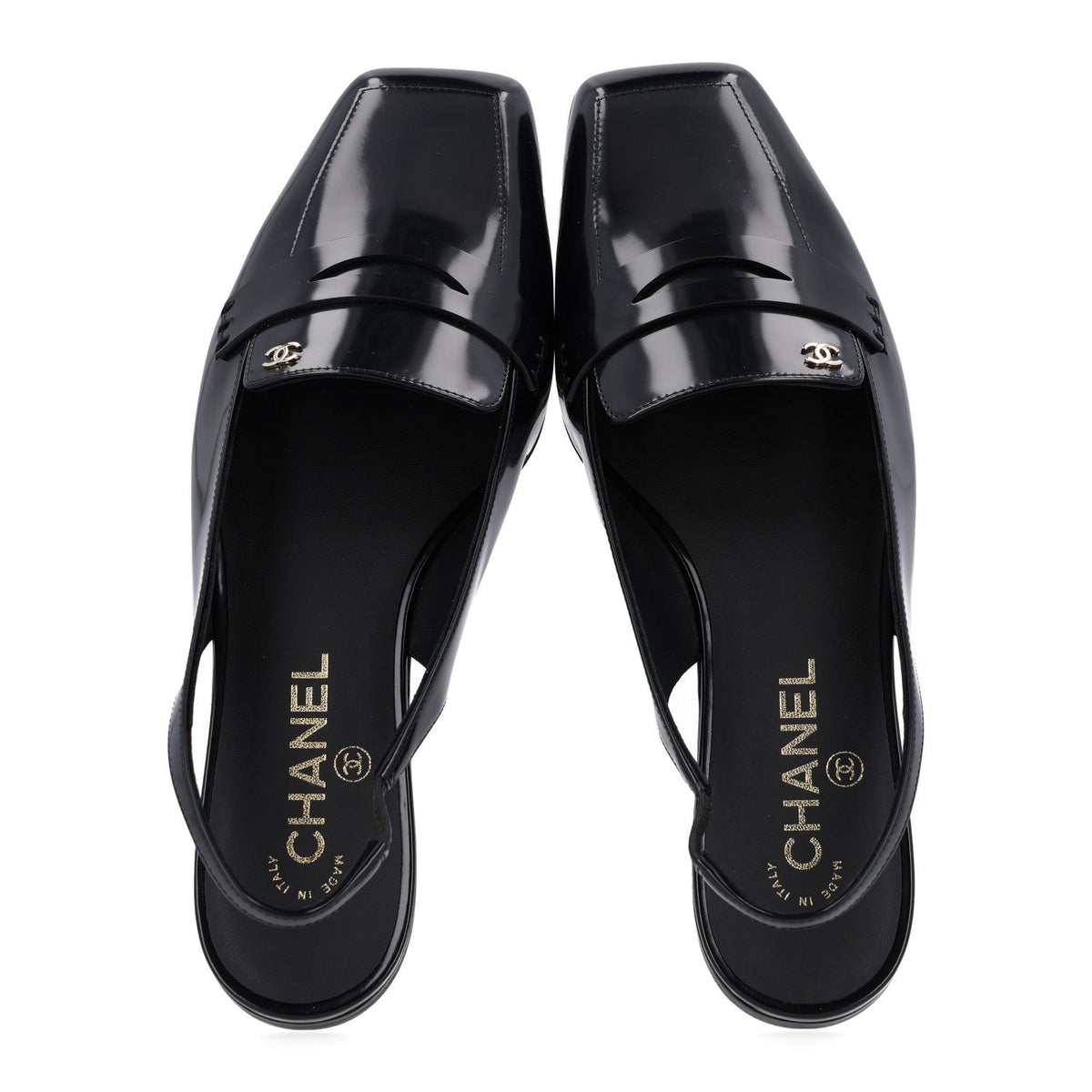 Shiny Calfskin Slingback Loafers 38 Black