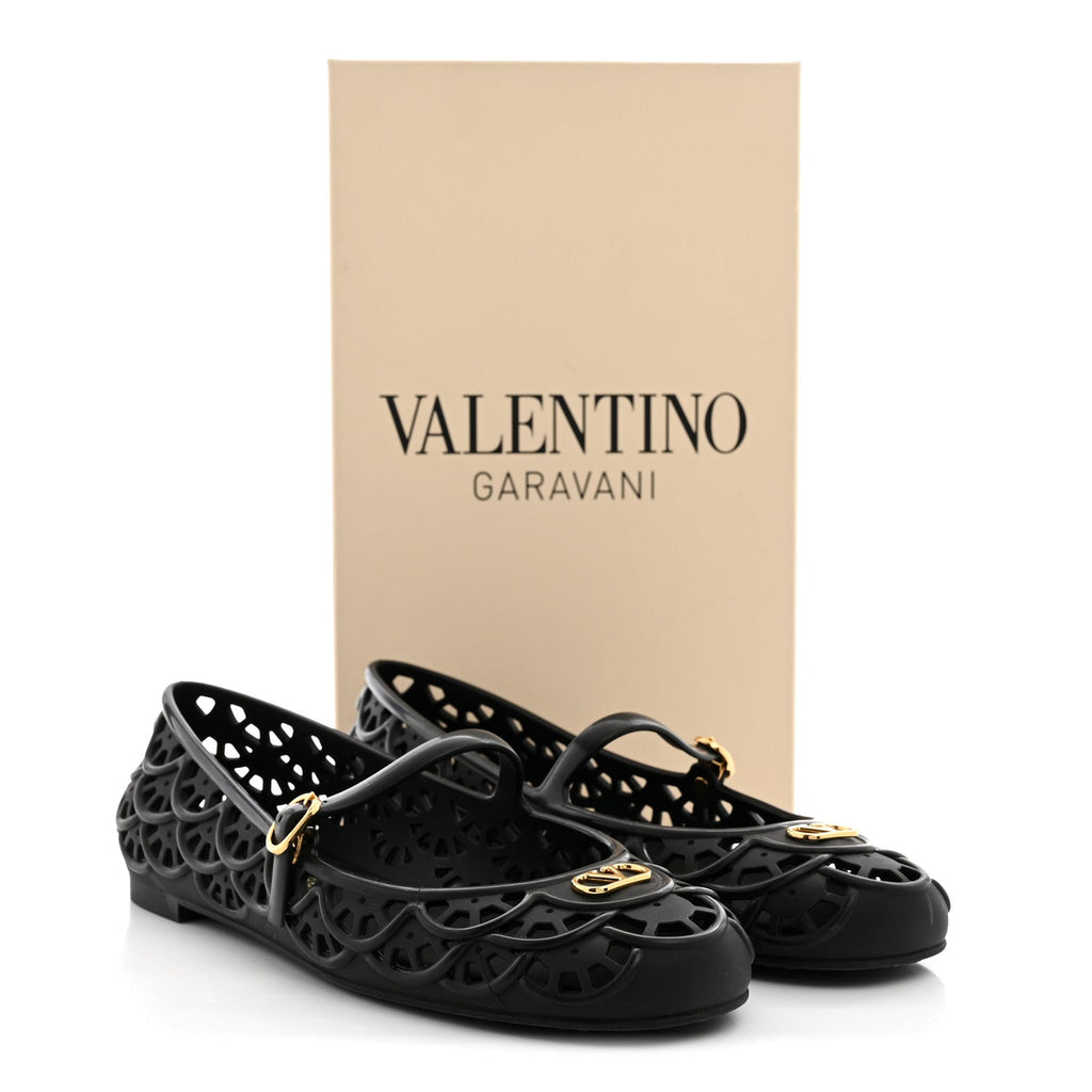 Scalloped Rubber VLogo Ondette Ballerina Flats 41 Black
