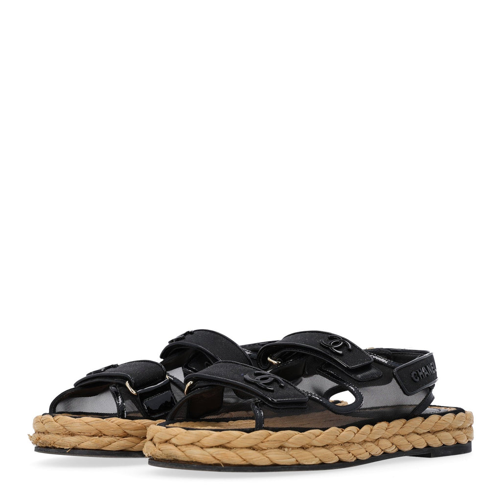 Mesh Patent Calfskin Velcro Dad Sandals 40.5 Black