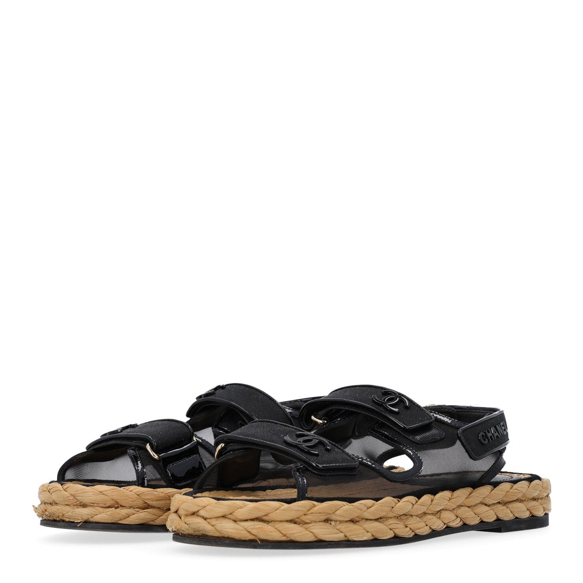 Mesh Patent Calfskin Velcro Dad Sandals 40.5 Black