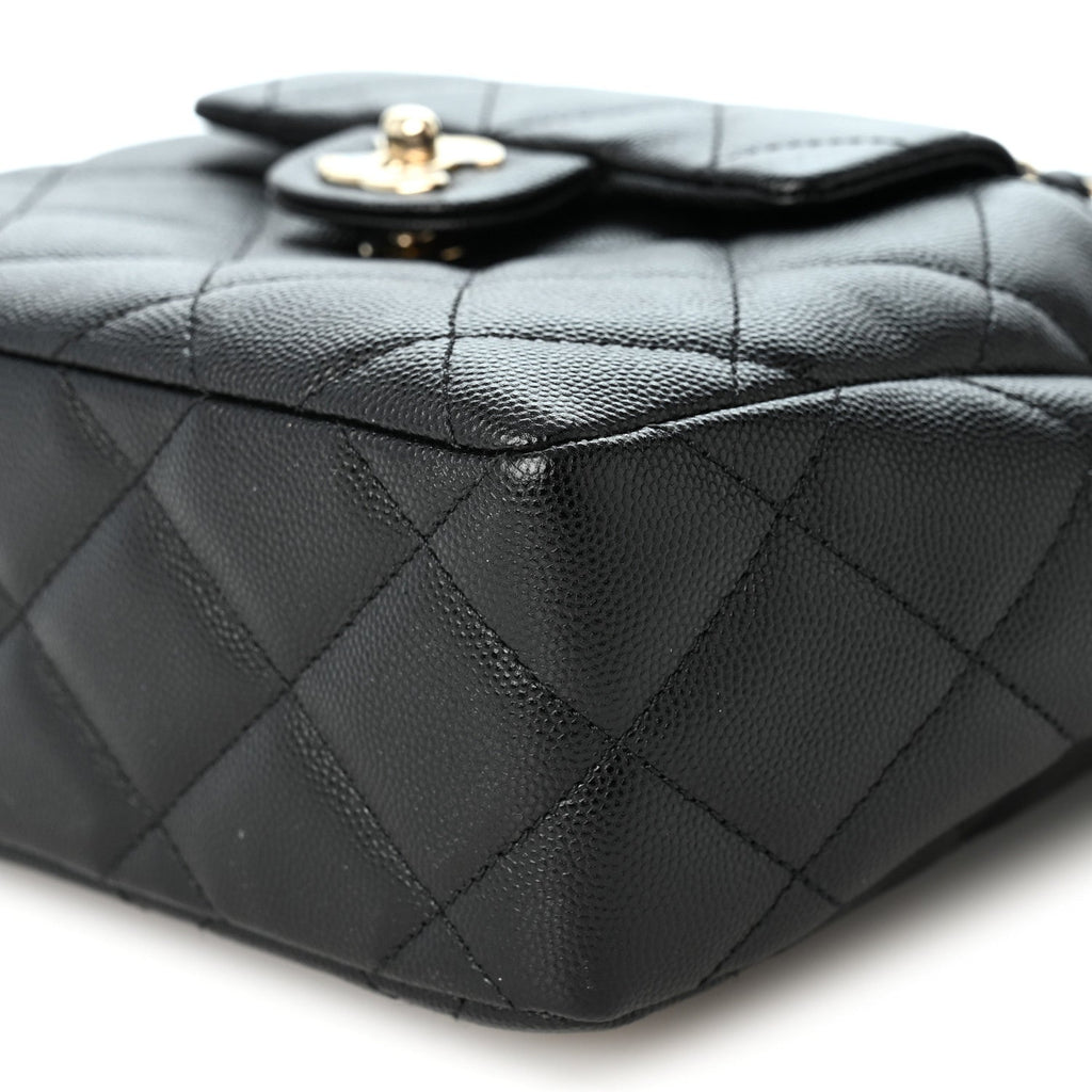 Caviar Quilted Flap Bucket Bag Black