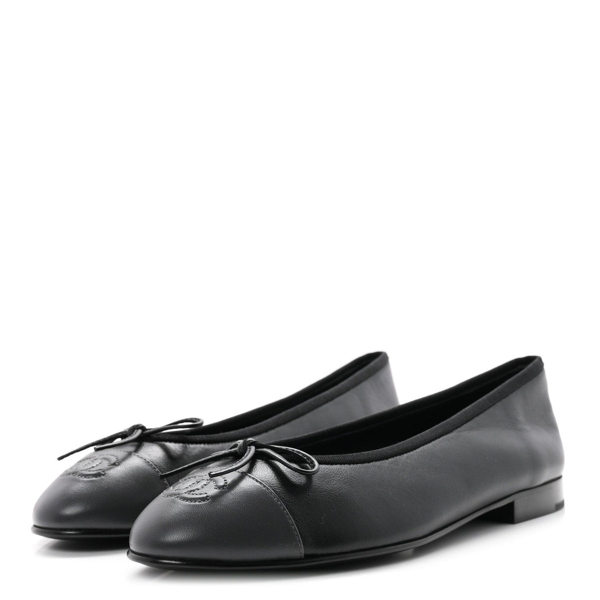 Lambskin CC Cap Toe Ballerina Flats 38.5 Black Dark Grey