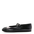 Lambskin Grosgrain Pearl Mary Jane Flats 38 Black