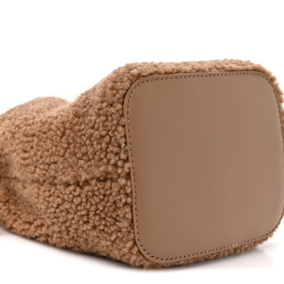 Shearling F is Fendi Macro FF 1974 Diagonal Mini Mon Tresor Bucket Bag Grace Camel