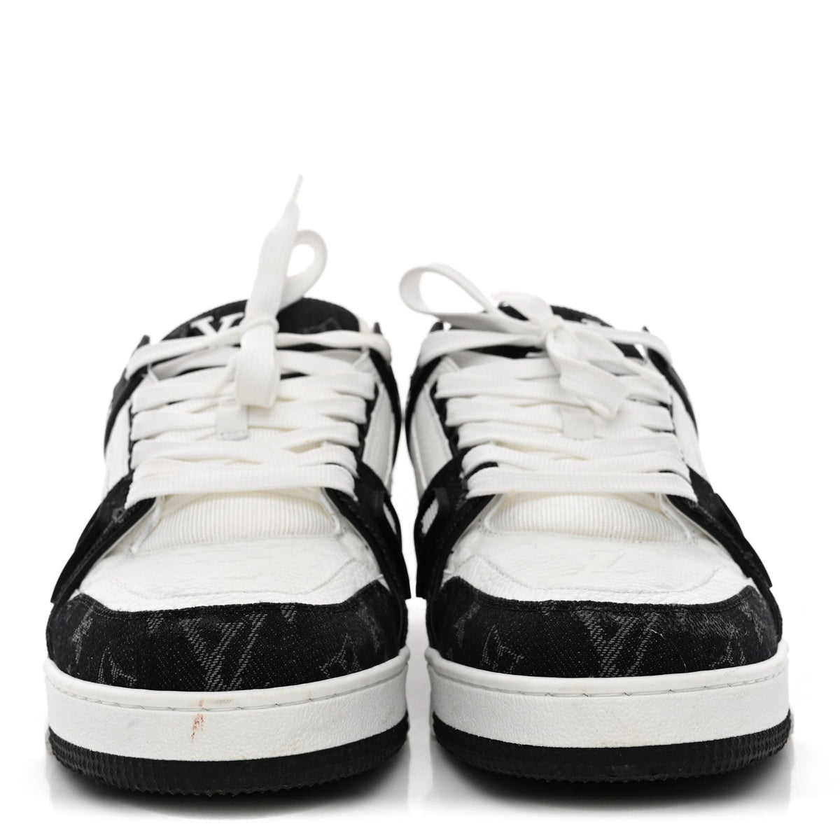 Calfskin Embossed Monogram Denim Mens LV Trainer Sneakers 10 Black