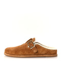 Suede Shearling Fendi Feel Buckled Clogs 41 Caramel Latte