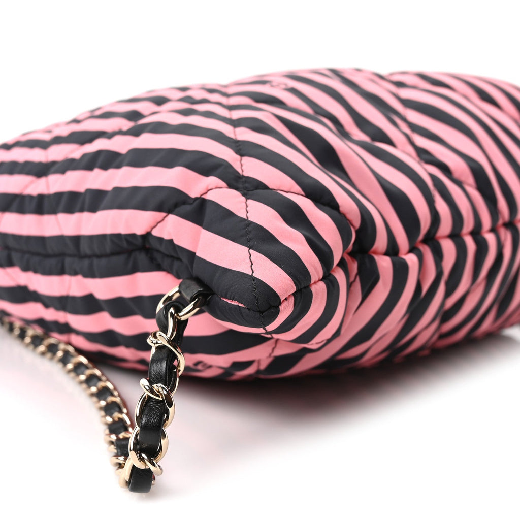 Nylon Striped Quilted Coco Beach Backpack Black Coral