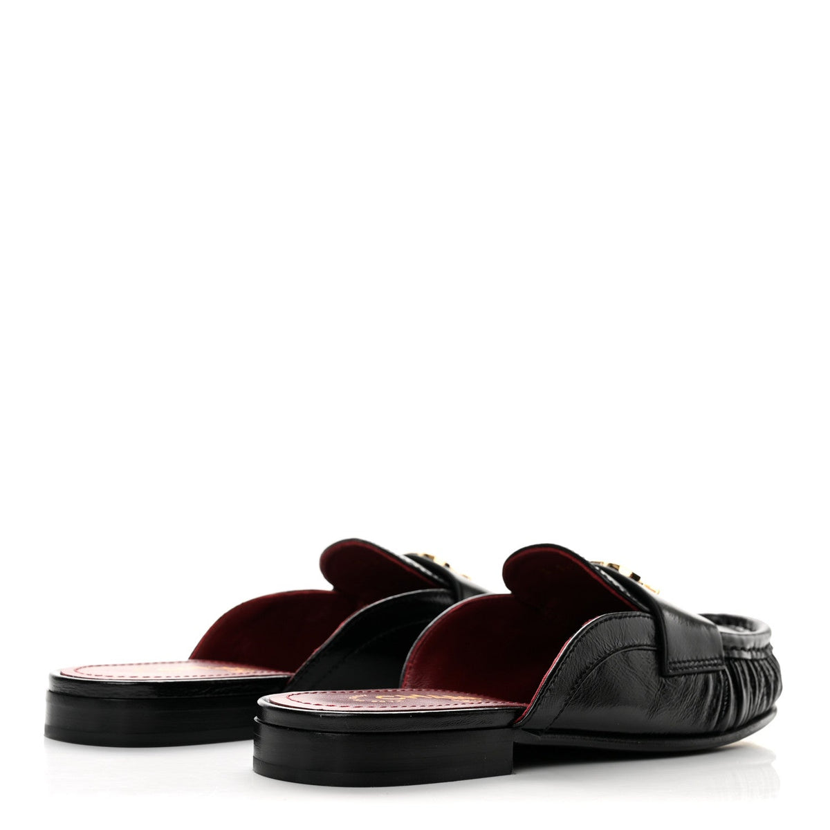 Shiny Crumpled Lambskin CC Mules 36 Black