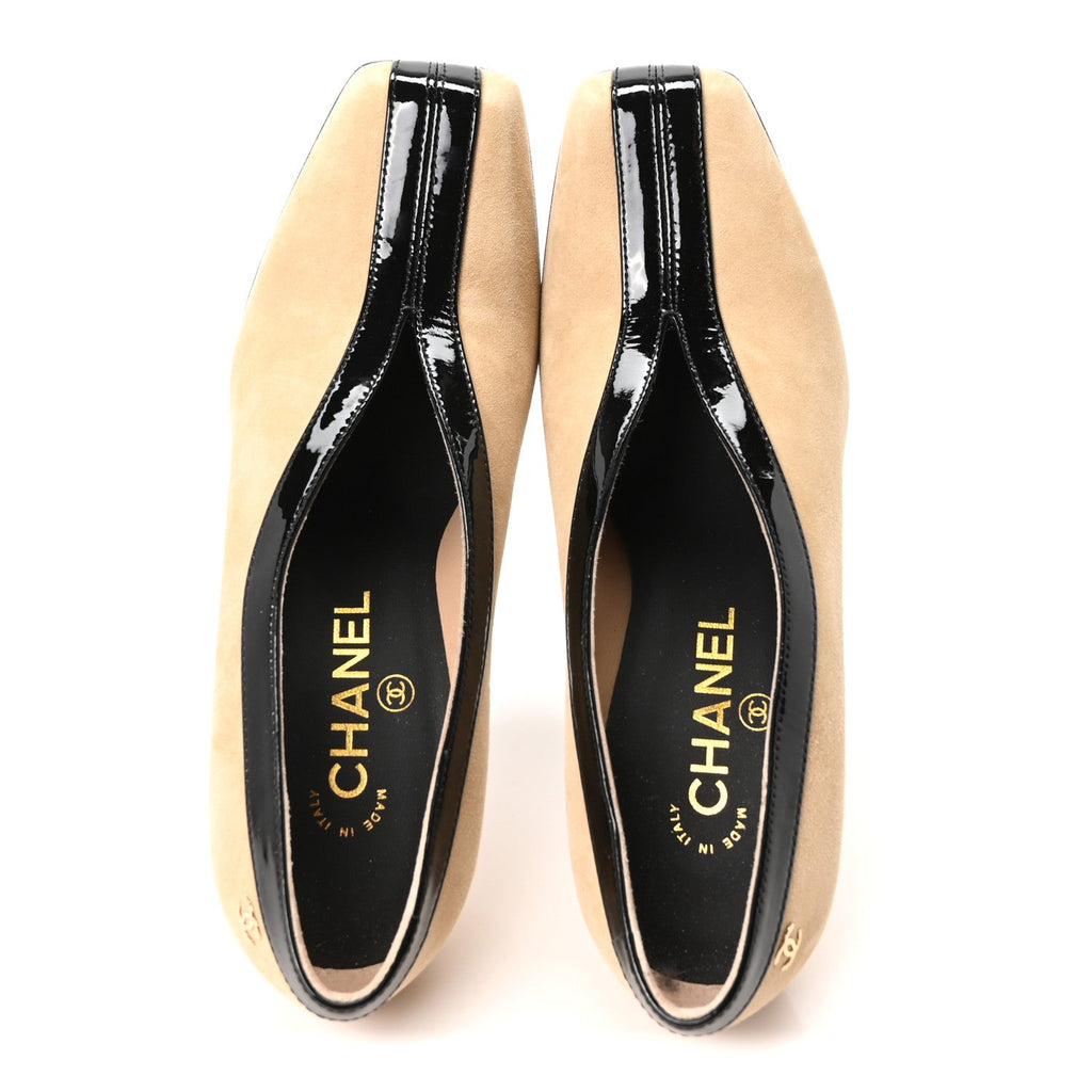 Suede Patent Calfskin Pumps 36.5 Beige Black