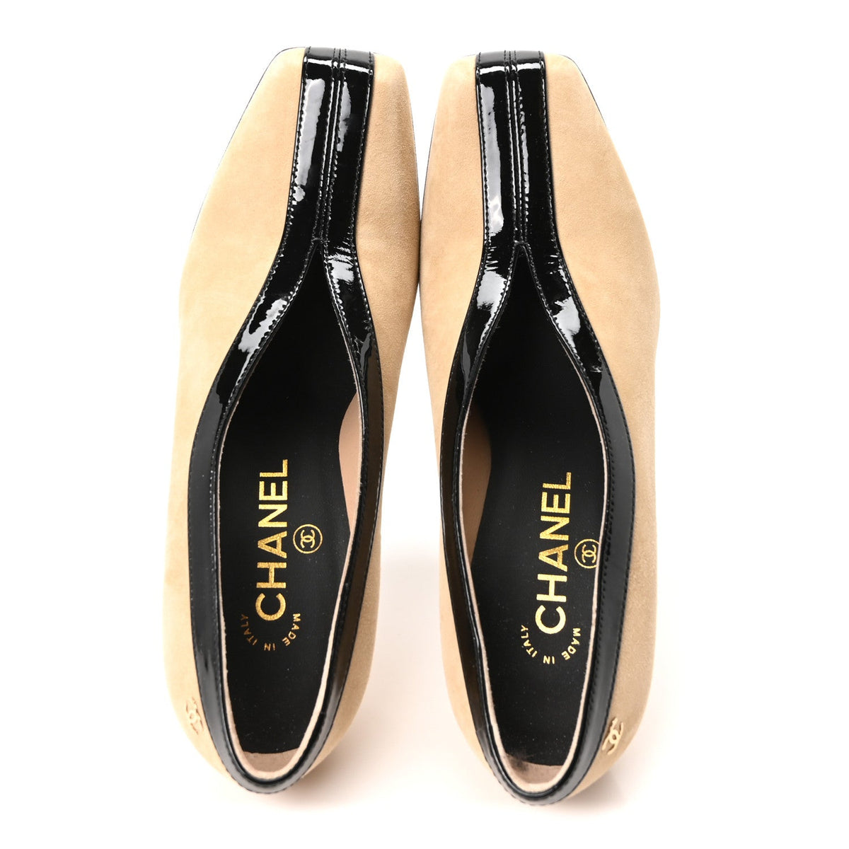 Suede Patent Calfskin Pumps 36.5 Beige Black