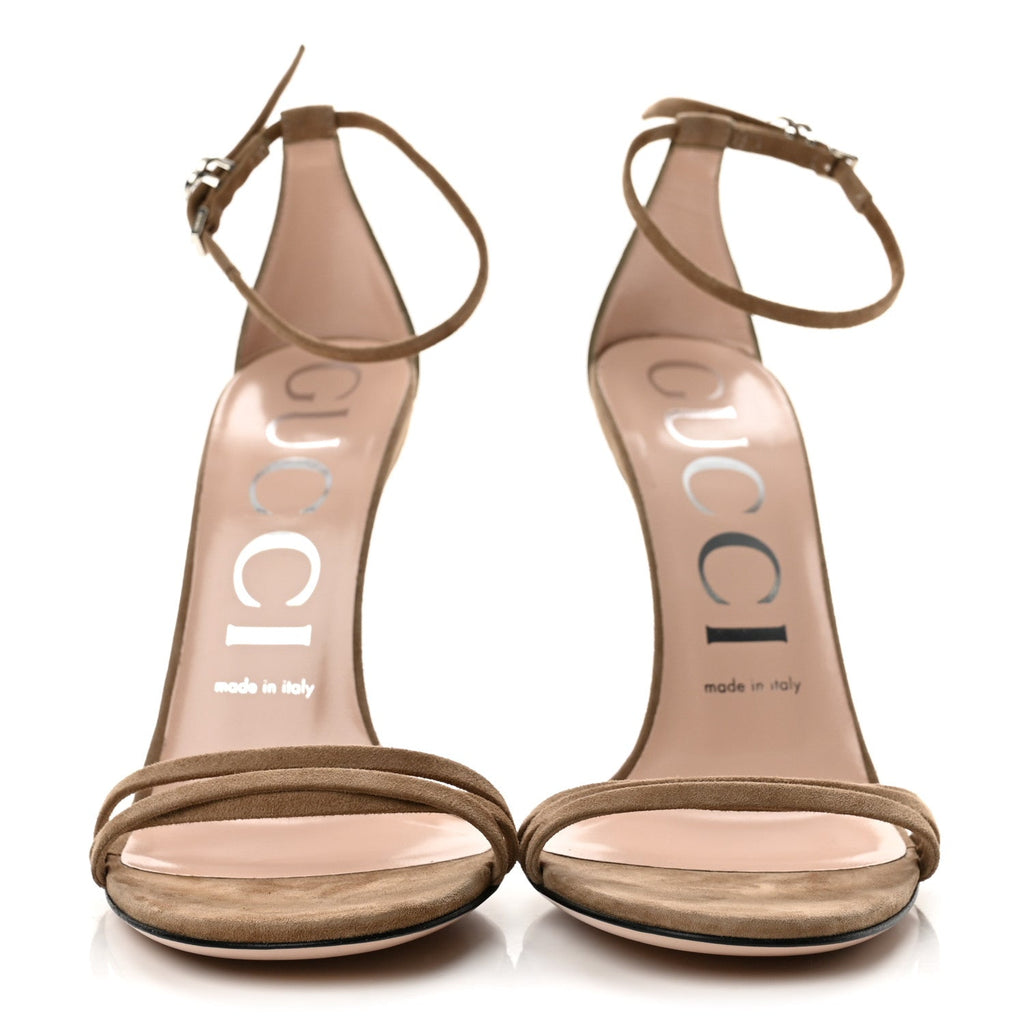 Kid Scamosciato GG Ankle Strap High Heel Sandals 37.5 Taupe
