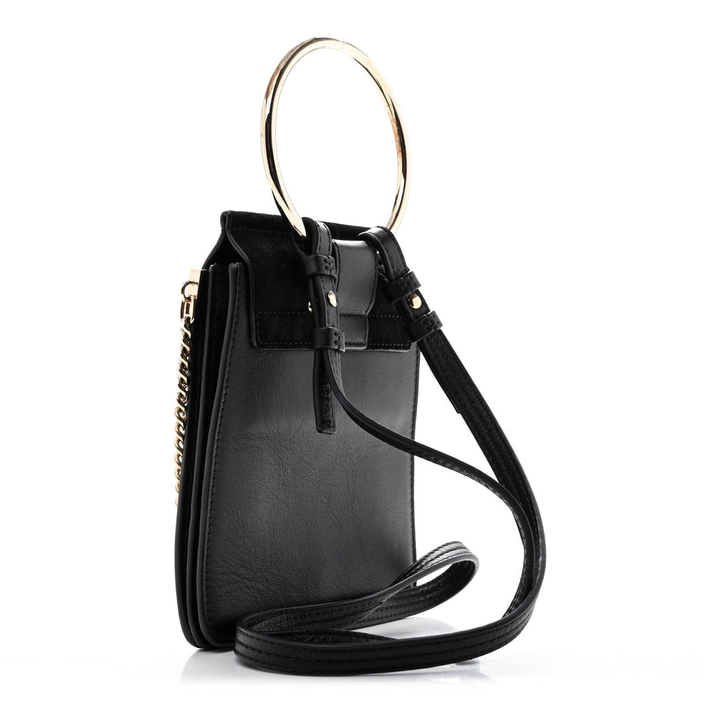Suede Calfskin Mini Faye Bracelet Bag Black