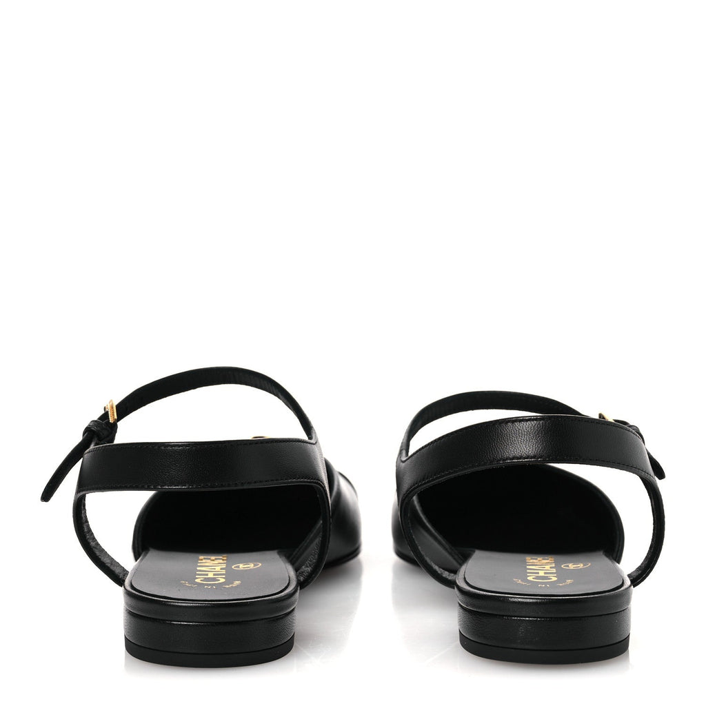 Lambskin Patent Cap Toe Crystal Enamel CC Mary Jane Slingback Flats 36 Black