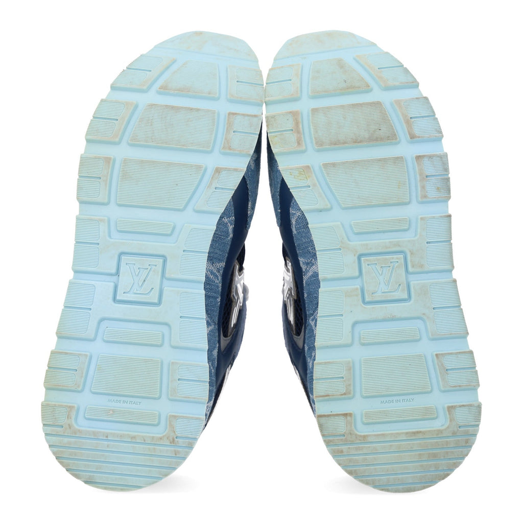 Monogram Denim Mesh Mens Run Away Sneakers 10 Blue