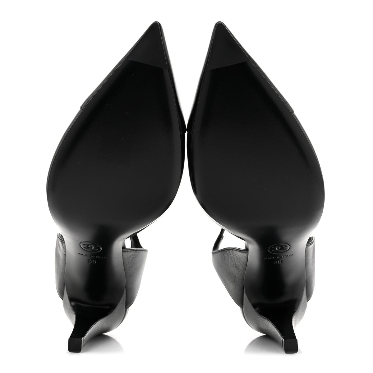 Lambskin Pointed Cap Toe CC Slingback Pumps 38 Black